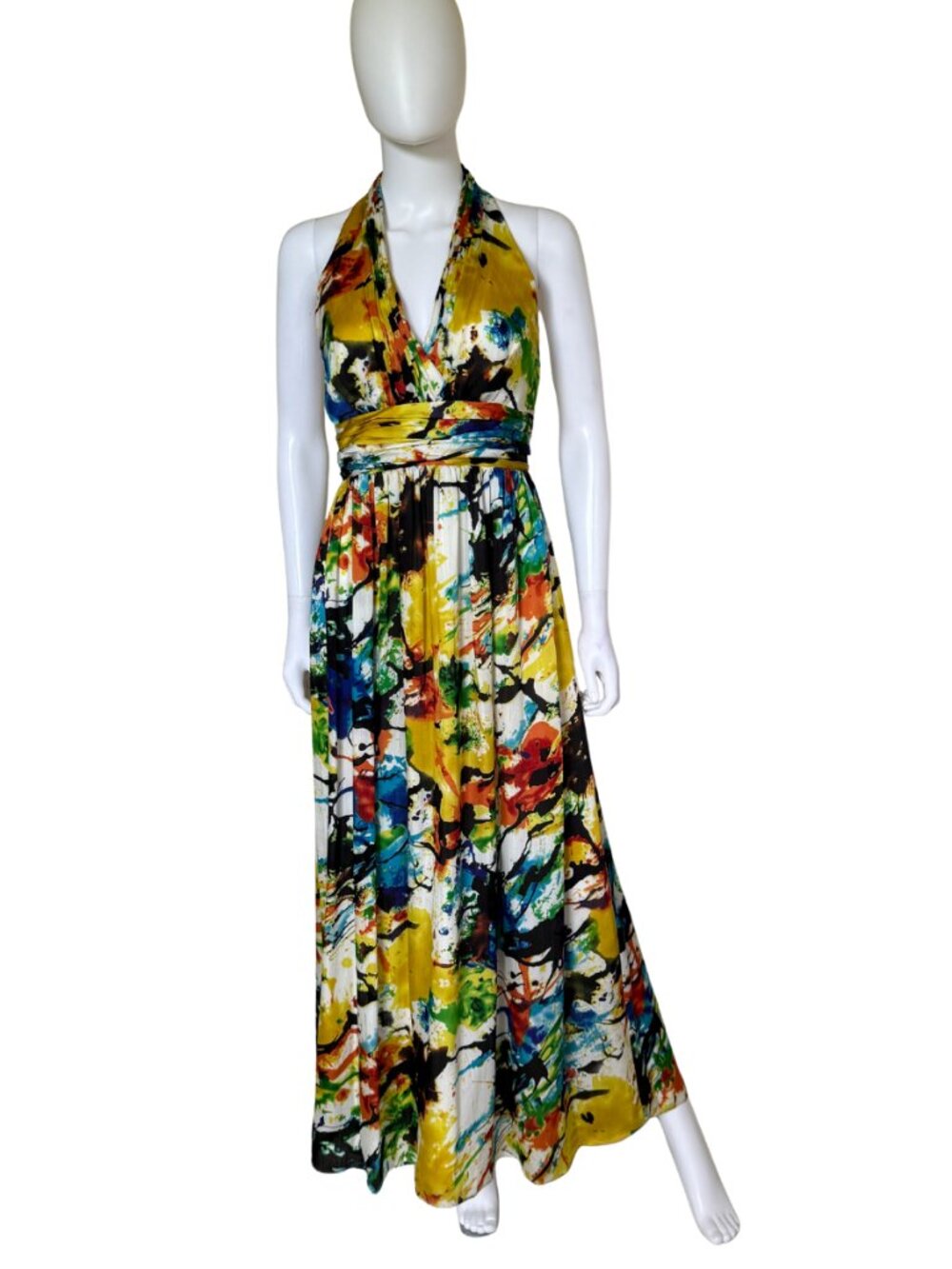 Ellen Tracy Size 4 Abstract Print Halter Maxi Dress Resort Vacation Evening